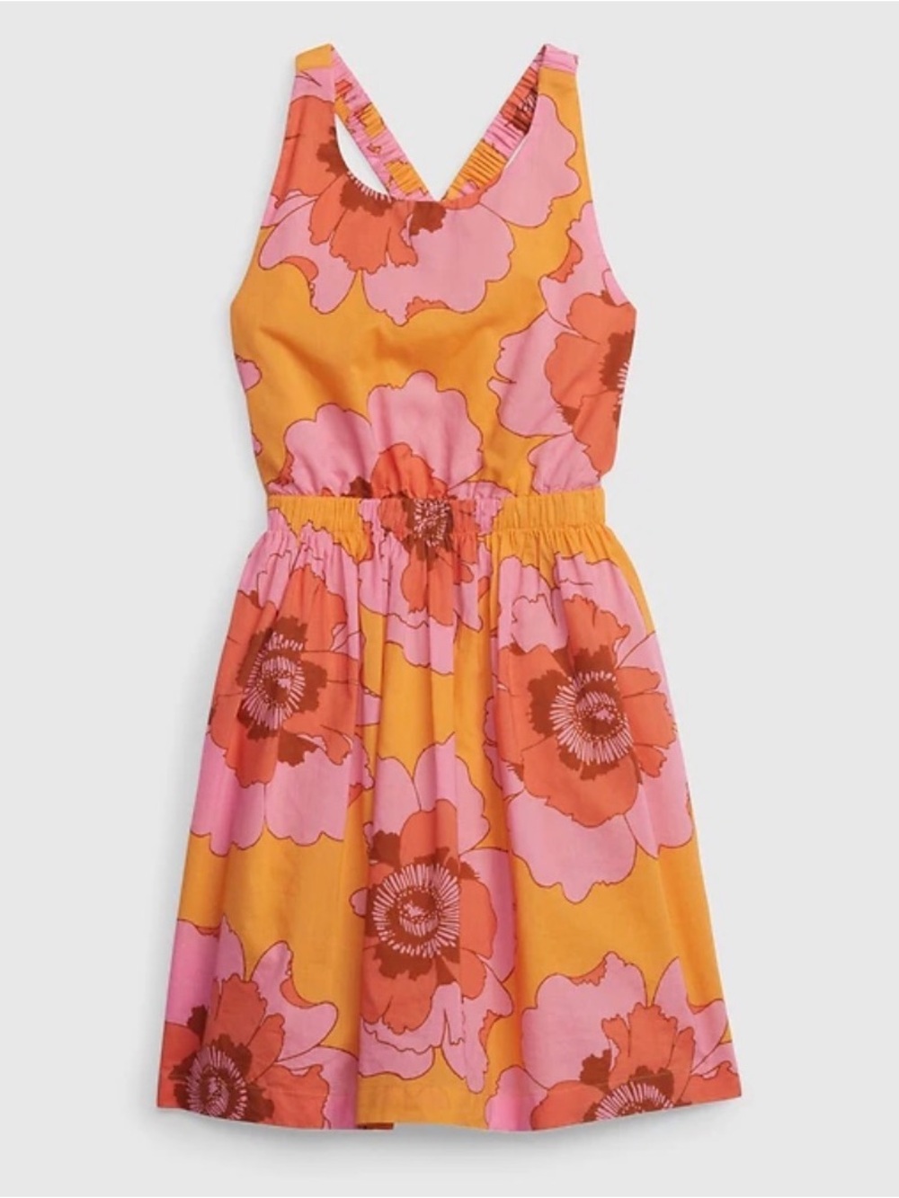 GAP Kids Retro Floral Criss Cross Cutout Sun Dress Pink Orange Small 6-7